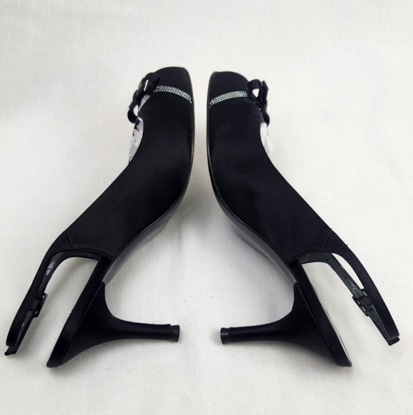 Stuart Weitzman Black Peep Toe Sparkle Bow Heel Pumps - Picture 6 of 10